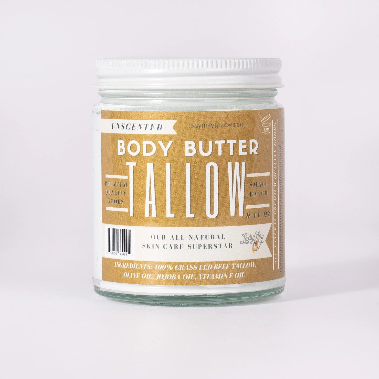 Lady May Grass-Fed Beef Tallow Balm 9 oz Natural Moisturizer