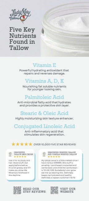 Lady May Grass-Fed Beef Tallow Balm 9 oz Natural Moisturizer